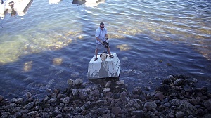 Mooring getting deployed at Seal Harbor town dock Image